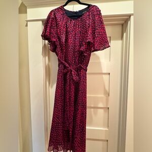 Tahari Red and Navy with Gold Stripes Midi Dress